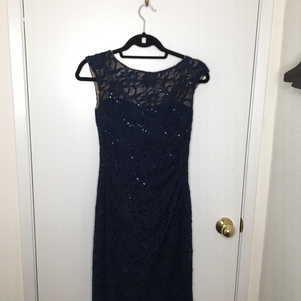 Navy Blue Lace Sequin Dress